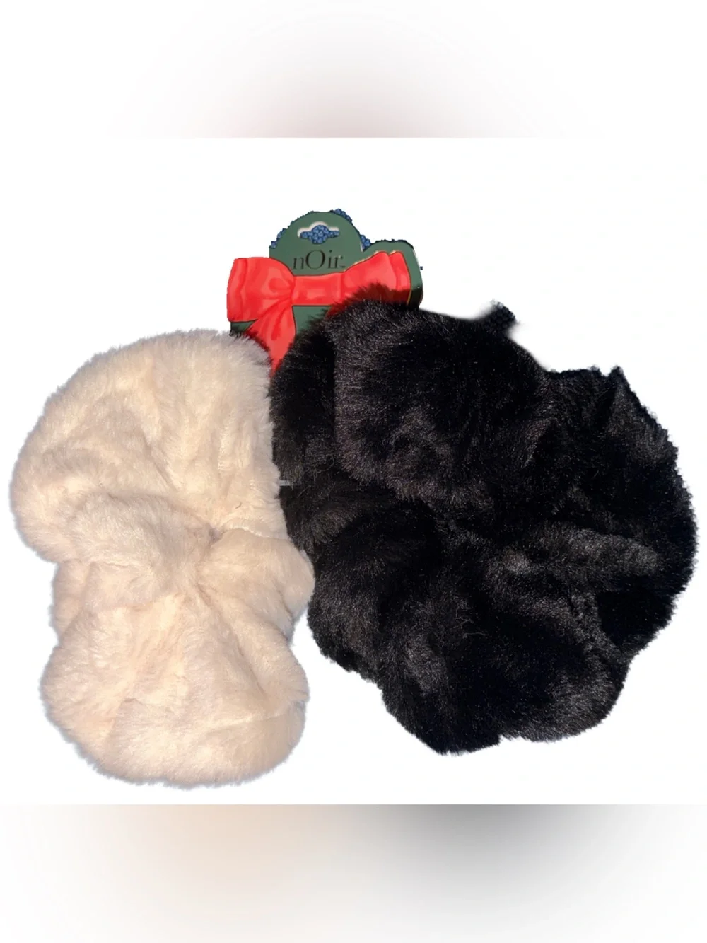 nOir Jewelry Faux Fur Jumbo Scrunchie Set - Black & Cream
